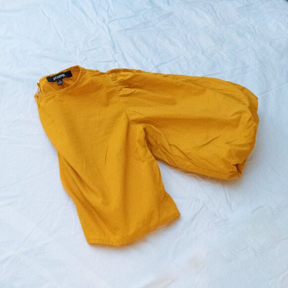 Fun, vintage, 100% cotton, mustard yellow, bubble sleeve crop top - Picture 5 of 5